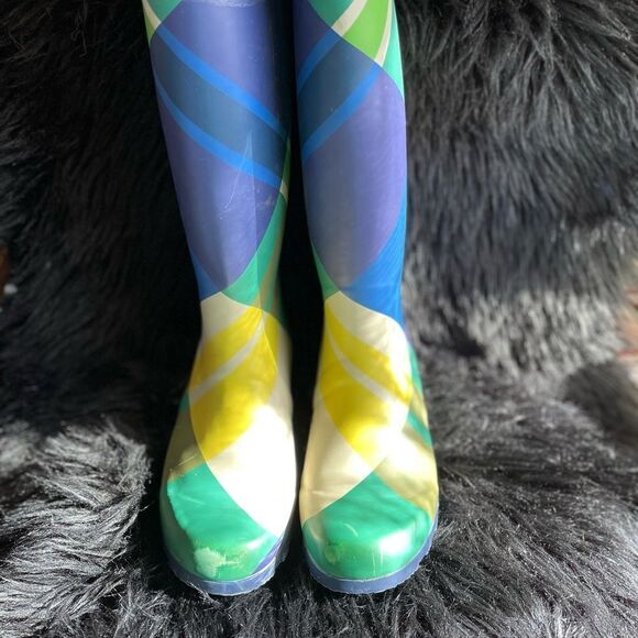 Boden Blue Plaid Rainboots Size 37 - Picture 4 of 4